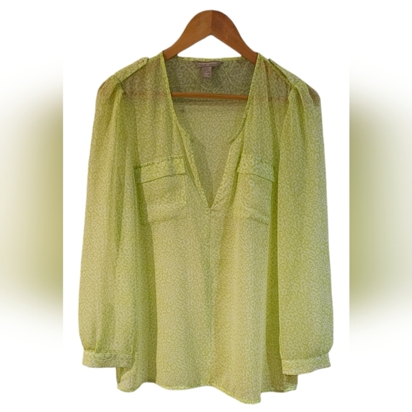 Banana Republic Tops - Banana Republic - Animal Print Sheer Deep V-Neck Ruffled Sleeves Long Sleeve Top